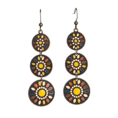 China High Quality Women's Circle Accessories Designer Flower Fashion Bohemia Boho Colorful Triple Drop Earring for sale