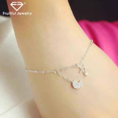 China CLASSIC Custom 925 Sterling Silver Jewelry Charm Stars and Moon Pendant Chain Bracelet for sale