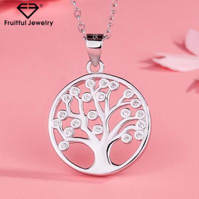 China CLASSIC Tree of Life Round Sterling Silver Jewelry Inlay Crystal Modeling Necklace 925 for sale