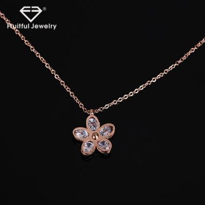 China CLASSIC Titanium Fashion Steel Necklace Crystal Flower Pendant Chain Choker Jewelry for sale