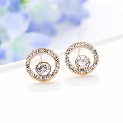 China Korea hot sale titanium steel earrings surround full diamond earrings women inlaid zircon earrings for sale