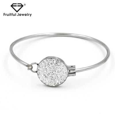 China Individuality CLASSIC White Gemstone Women's Titanium Steel Fashion Crystal Stainless Cuff Bangle for sale