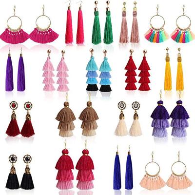 China Fashionable factory wholesale polyester set long tassel wire fringe bohemian earrings jewelry sets for women for sale