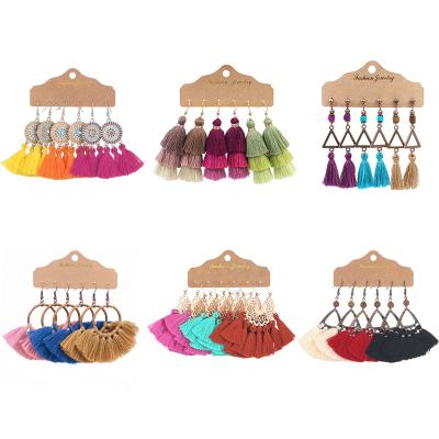 China Hot Sale BOHEMIA Colorful Set Earrings Bohemian Women Party Jewelry Multicolor Tassel Dangle Earrings Sets Jewelry for sale