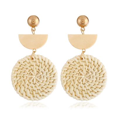 China Simplicity Vintage Handmade Earring Women Beach Hat Earrings Exquisite Fashionable Ethnic Geometry Rattan Style for sale