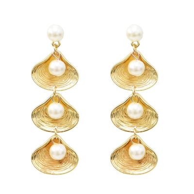 China Korean new pearl alloy alloy-inlaid earrings metal shell creative earrings hot-selling jewelry wholesale for sale