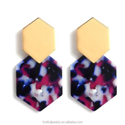 China Wholesale Hyperbola Hexagon Earrings Drop Earrings In Split Custom Resin Multi Color Jewelry Earrings For Women for sale