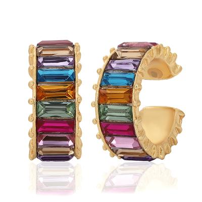 China Hot Selling Fashion Luxury High Quality Gold Plated Crystal Stud Earring Cuff Earring Mix Wholesale No Piercing C Stud Earring C Clip Earring for sale