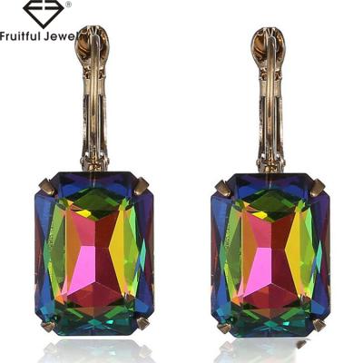 China Simple Design Kc New CLASSIC Gold Model Colorful Crystal Christmas Gift Girl Jewelry Removable Earring Large for sale