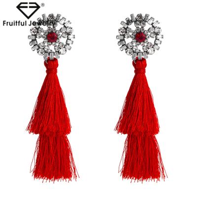 China Wholesale Custom Inlay Jewelry CLASSIC Crystal Round Tassel Earrings for sale