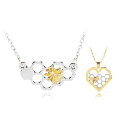 China Fashion Heart Shape Ladies Sweater Alloy Hollow Chain Wholesale Gold Plated Jewelry Honeycomb Bee Pendant Necklace for sale