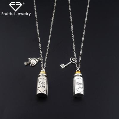 China NKEL Alice Wonderland Little Bottle With CLASSIC Key and Mushrooms Shape Couples Necklace Metal Pendant Jewelry for sale