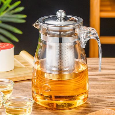 China Wholesale Viable Daily Heat Resistant High Borosilicate Glass Pitcher With Stainless Steel Tea Infuser for sale