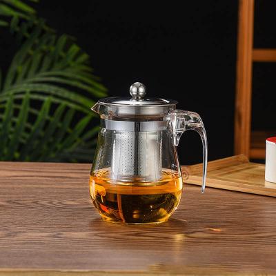 China Viable Wholesale Clear Glass Heat Resistant Cylinder Press Teapots Glass Strainer Teapot With Infuser for sale