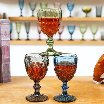 China Vintage Champagne Multi Color European Style Water Wine Amber Blue Amber Cups Colored Pink Glassware Goblets Wine Cup for sale