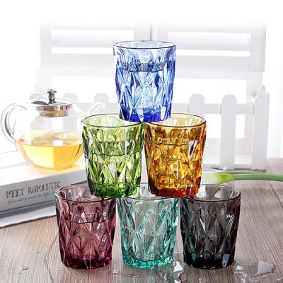 China Vintage Color Embossed Glass Tumbler Colored Diamond Cup Glass Dazzle Brushing Cup For Wedding Party for sale