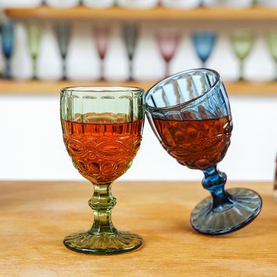 China Wholesale Europe Color Purple Wine Glass With Stem 240ml 300ml Handmade Short Tall Crystal Red Wine Glass Tumbler for sale