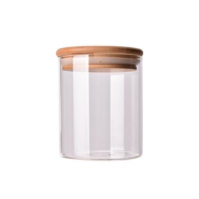 China New Kitchen 800ml Steamable 2023 High Borosilicate Glass Storage Jar Custom Bamboo Lid Seasoning Bottle Spice Jar for sale