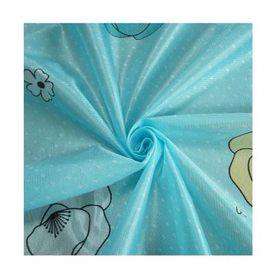 China 70g Sky Blue Color Print Design 100% Polyester Sustainable Warp Knitted Mattress Fabric for sale