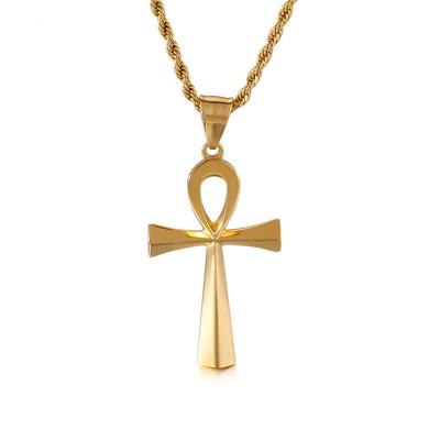 China Vintage XISHUO 316L Stainless Steel Egyptian Anher Key Cross Pendant for sale