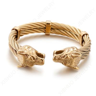 China FASHIONABLE XISHUO Viking Jewelry Solid Stainless Steel Wolf Head Mens Viking Bracelets for sale