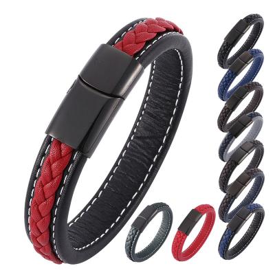 China XISHUO Braided Leather Men's Bracelets FASHIONABLE Jewelry Stainless Steel Clasp Man Bracalete Handmade Magnetic Charm for sale