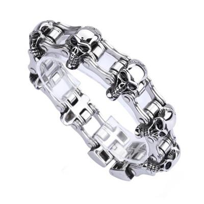 China Hot Selling Hiphop Silver Plated Stainless Steel Bracelet Biker Link Hiphop Chain Bracelet Punk Skull Bracelets For Men for sale