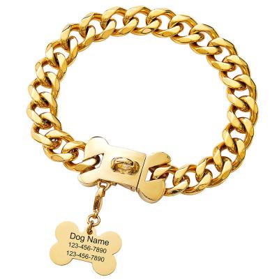 China XISHUO Stainless Steel Metal Viable Links Slide Safety Chains Buckle Collar Dog Cuban Link 18K Gold Bully Pit Bull Chain Dog Collar for sale