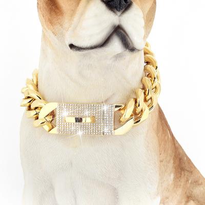 China Hot Selling Custom Amazon Dog Collar 19MM Quick Release 18k Gold Plated Diamond Stainless Pet Choker For Dog Chains Despot Luxury Dog for sale