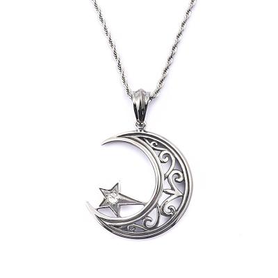 China XISHUO FASHIONABLE Diamond Star Moon Pendant Necklace 316L Stainless Steel for Men and Women for sale