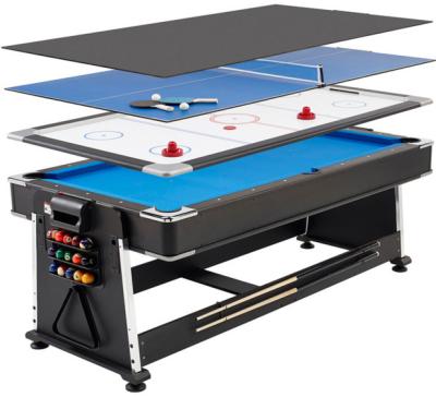 China Cheap price leather pool table/snooker pool table pocket 4 in 1 sprin around pool table with air hockey table, tennis table, dining table for sale