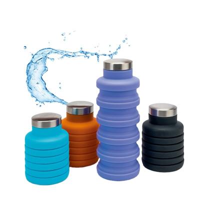 China Collapsilbe Collapsilbe Viable Silicone Water Bottle 500ml /16oz BPA Free Sports Travel Bottles Portable Leak Proof Silicone Drinkware for sale