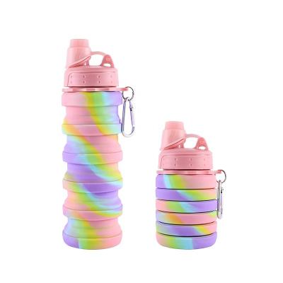 China Rainbow Silicone Sports Reusable Collapsible Water Bottle Viable Free Silicone Rainbow Collapsible Water Bottles For Travel Camping for sale