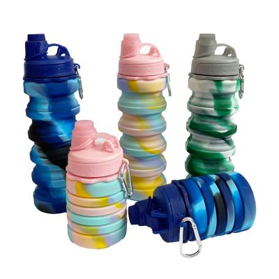 China Rainbow Silicone Sports Reusable Collapsible Water Bottle Viable Free Silicone Collapsible Rainbow Water Bottles For Travel 500ml Camping for sale