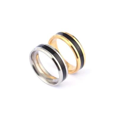 China FASHIONABLE Wholesale Classic Gold Band Stainless Steel Black Rings Trend Women Jewelry Party Men Ring for sale