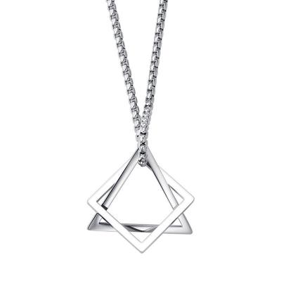 China Square TRENDY Triangle Hip Hop Pendant Necklace For Men Stainless Steel Street Wear Modern Geometric Stacking Necklace for sale