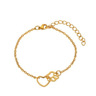 China Cute Charm Bracelet Heart Footprint Stainless Steel Jewelry New Fashion 18K Gold Plated Stainless Steel Chain Animal for sale