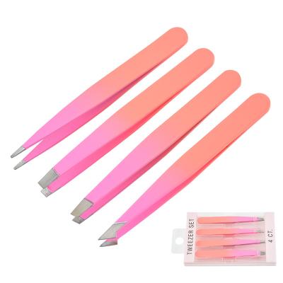 China High Quality Stainless Steel Eyebrow Tweezers Stainless Steel Hair Removal Set Makeup Tools Eyebrow Clip With Packing for sale