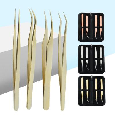 China Personal Care Goods Using Eyelash Tweezers Set With Leather Case Personal Eyebrow Care Tools Grafting Eyelash Clips for sale