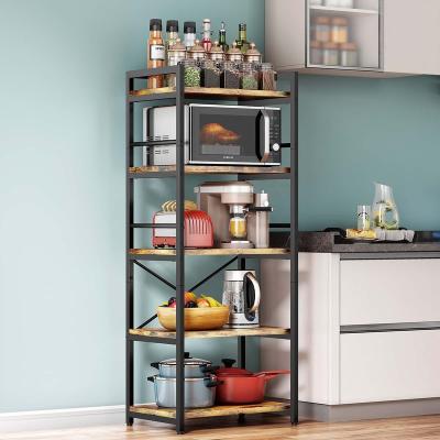 China Wholesale Custom High Quality Viable Kitchen Organize Metal Organizer Microwave Storage Rack Wood Shelf for sale