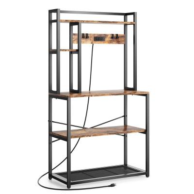 China Sustainable Kitchen Rack With Dish Drying Rack Microwave Rack With Storage Hutch Freestanding Kitchen Utility Shelf for sale