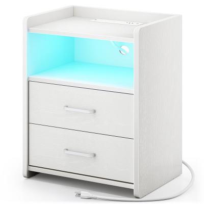 China LED Lights AC and USB Power Outlets Manufacturer Direct Wooden Storage Cabinet and Cabinet Nightstand Bedside Table for sale