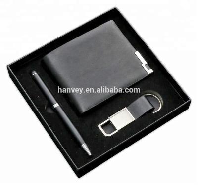 China Wholesale High Quality Promotion Gift Business Gift Luxury Custom PU Wallet Leather Pen and Classic Key Chain Businessman Gift Set for sale