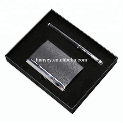 China Wholesale Promotion Factory Price Wholesale Promotion Classic Custom Leather Business Gift Card Holder and Pen Office Business Gift Box Set for sale