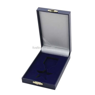 China Handmade high quality blue leatherette paper box with gold stamping for medal for sale