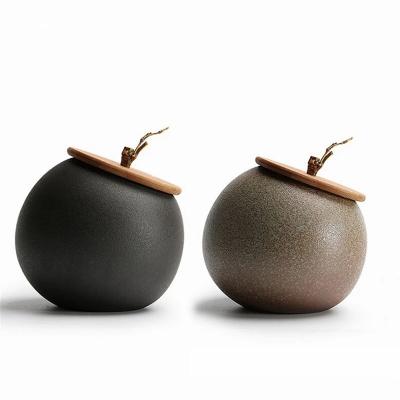 China Unique Ceramic Simple Tea Jar Decor Solid Color Freshness Preservation Shape Coffee Box Container Irregular Spice Jars for sale