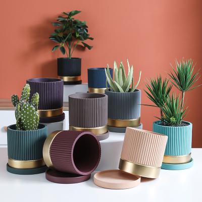 China Modern Nordic Minimalist Cement Plant Pots For Garden Accessories Flower Planter Cement Flower Pot With Tray for sale