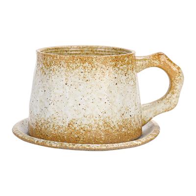 China Viable European Pottery 300ml Raw Coffee Cup With Saucer Retro Quick Espresso Cup Creative Large Capacity Mug for sale