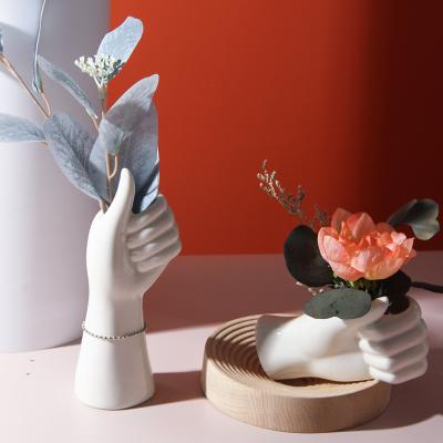 China Nordic Minimalist Style Hand Shaped Vase Office Living Room Ornament Dry Flower Planter Holder Nordic Modern Home Decor for sale