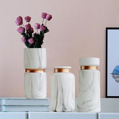 China Hot Sale High Quality Minimalist Amazon Gold Small Porcelain Marble Stone Ceramic Flower Vase Flower Round Vases Design 2021 New for sale